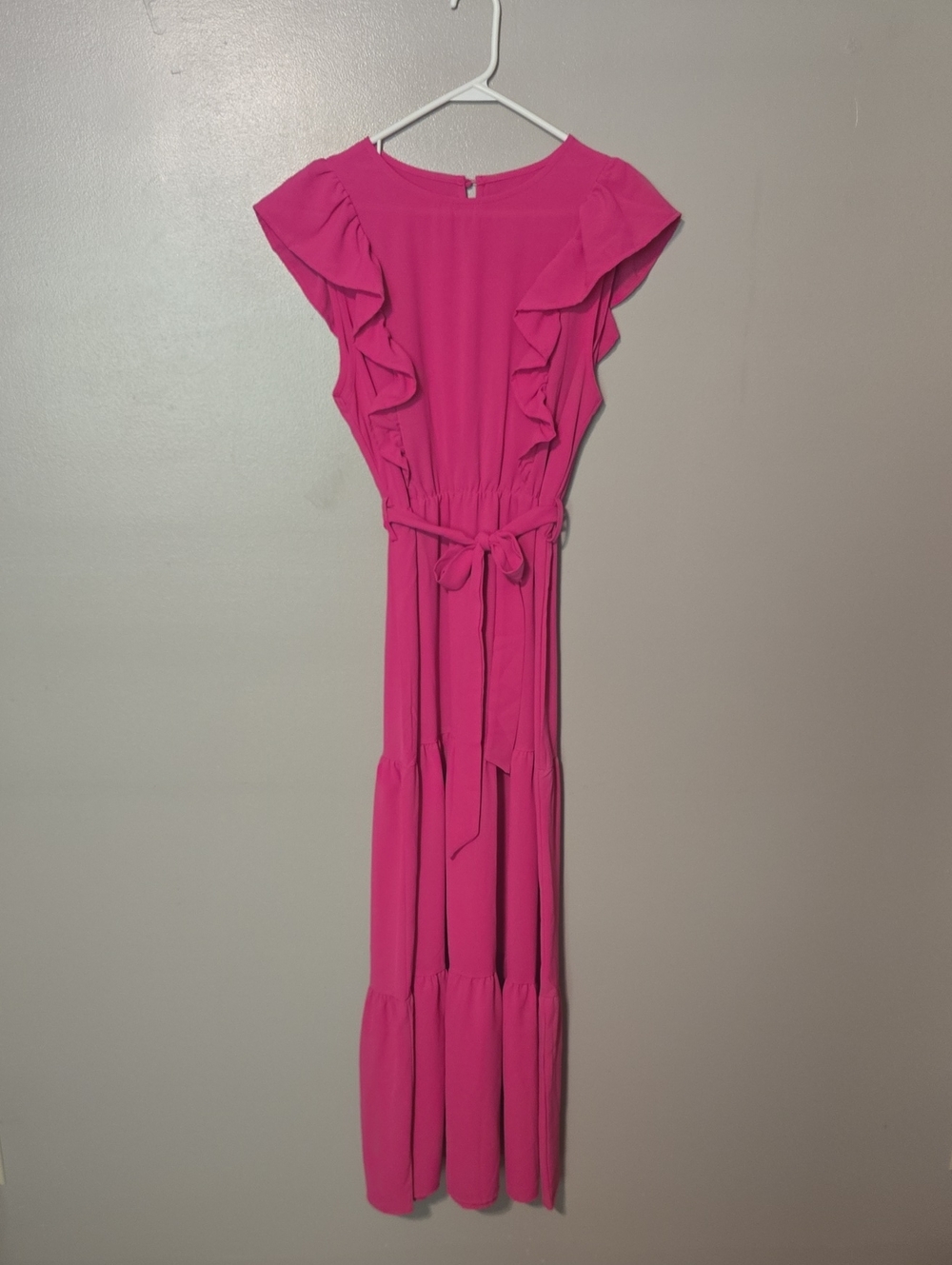 SHEIN Breezaya Butterfly Sleeve Ruffle Hem Belted Dress Pink Womens Size Large